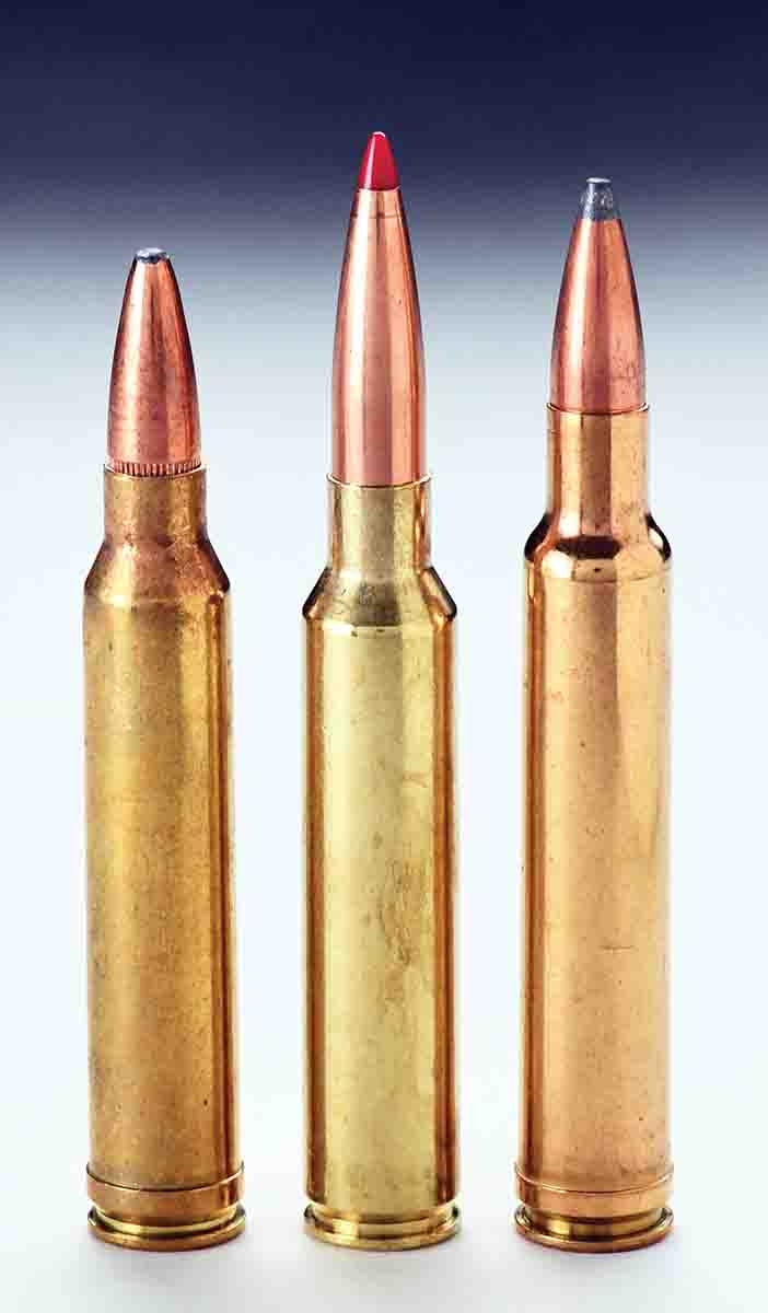 Left to right: The .300 Winchester Magnum, .300 PRC and .300 Weatherby Magnum cartridges are in the same performance class.